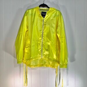 American Eagle Neon Yellow Windbreaker Jacket Womens Large Hooded Full Zip Mesh